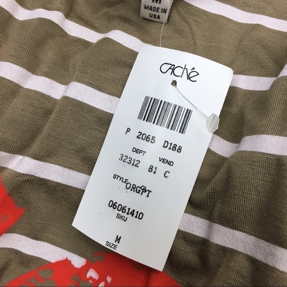 CACHE Top Blouse Stripe Floral Batwing Sleeves Tan White Orange Size Medium - Picture 7 of 10